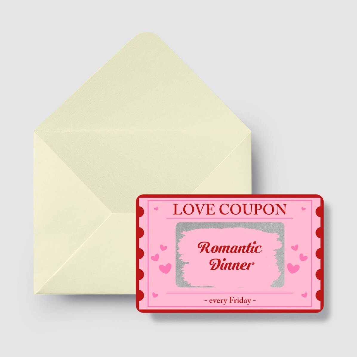 Personalizovaná oboustranná škrábací hliníková karta s vzkazem – Love Coupon