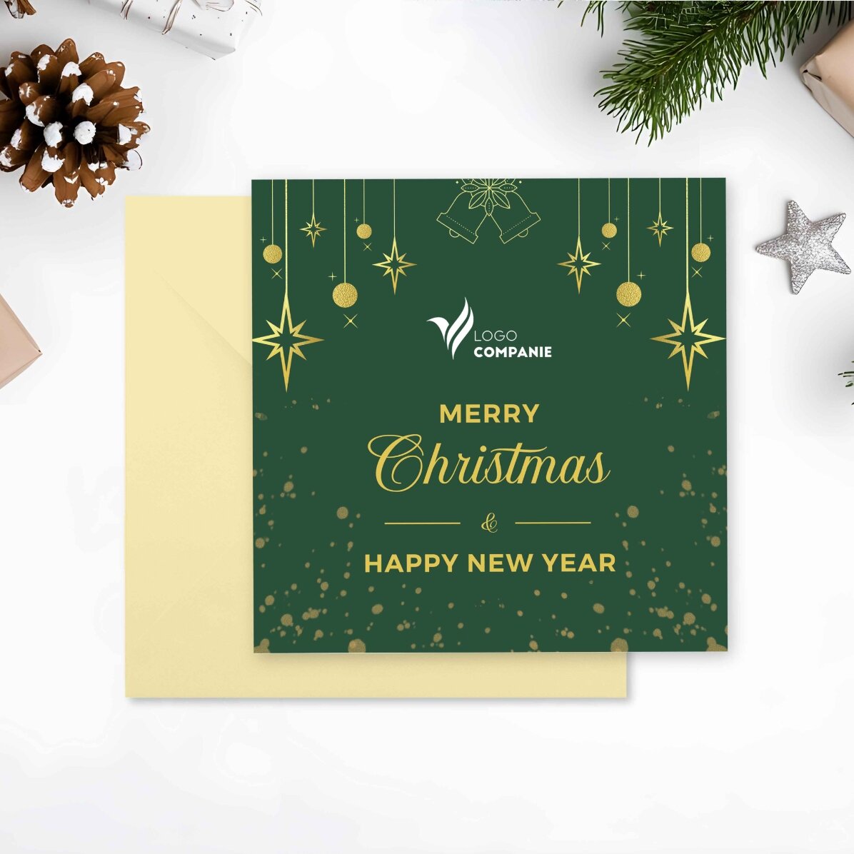 Čtvercová kartička s logem a vzkazem na míru – Merry Christmas