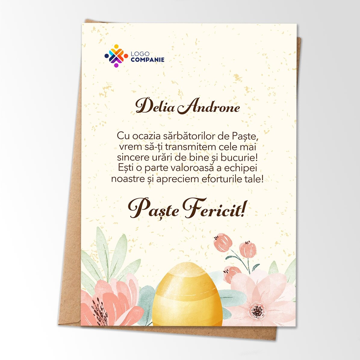 Personalizovaná karta s logem a velikonočním vzkazem – Floral
