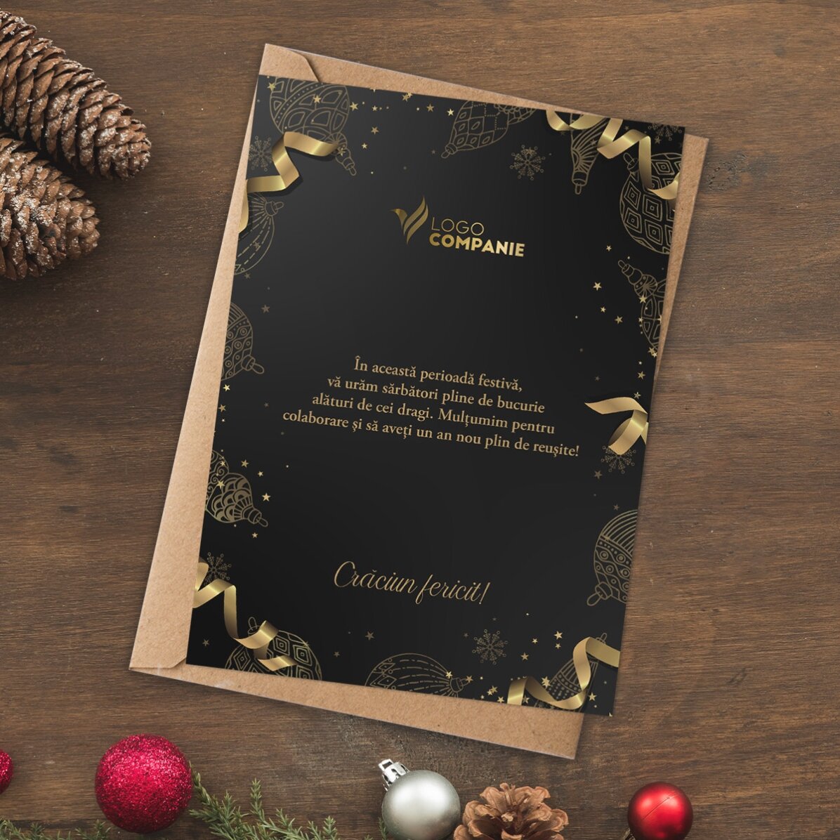 Personalizovaná karta s logem a textem – Golden Christmas