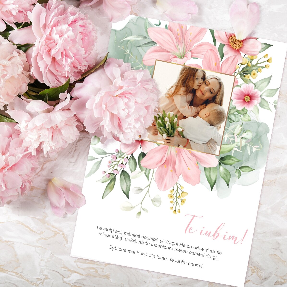 Personalizovaná karta s fotografií a textem – Floral