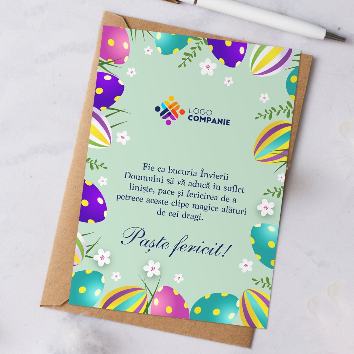 Personalised card with text and logo - Happy Easter