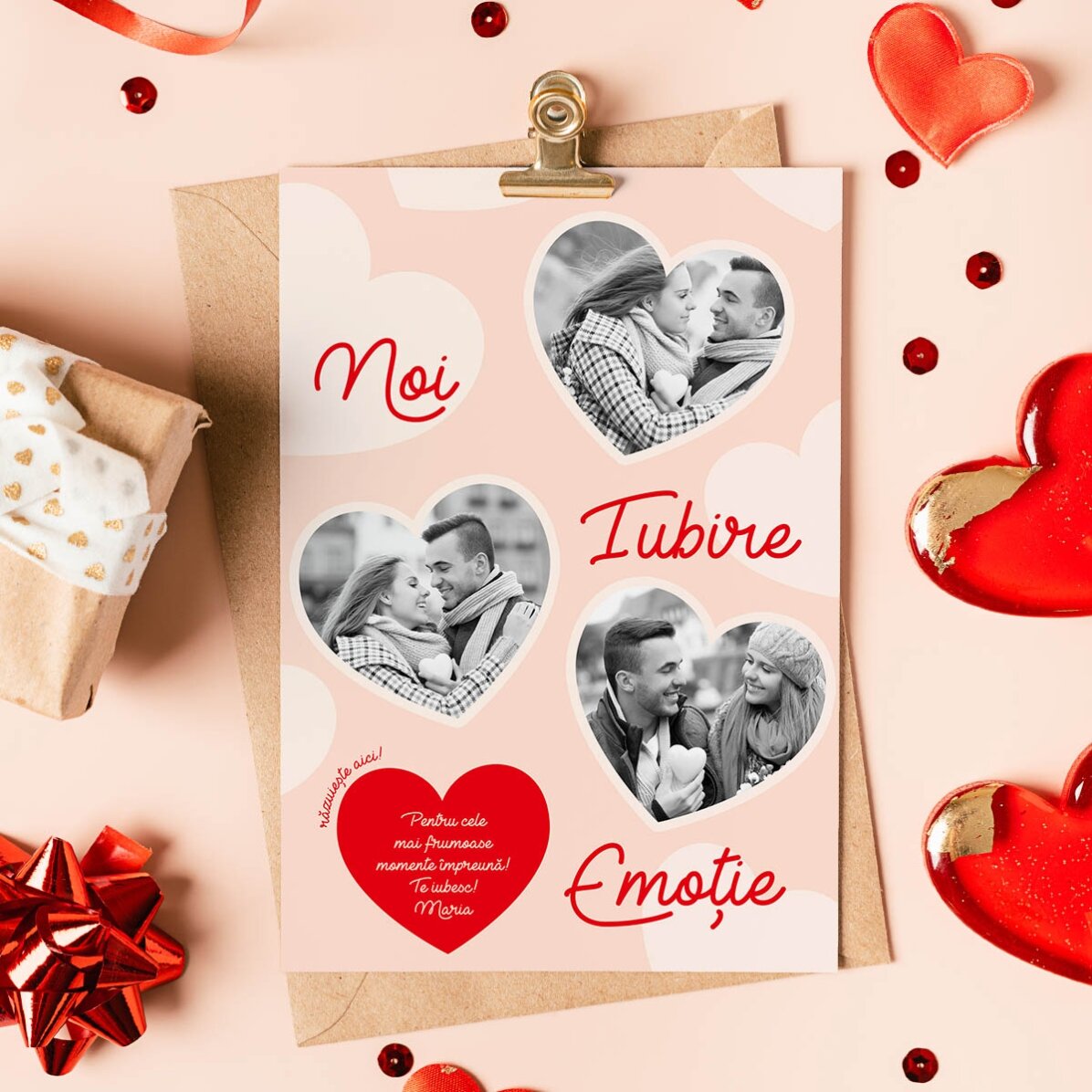 Personalizovaná stírací karta se 3 fotografiemi a textem – Emoce a láska