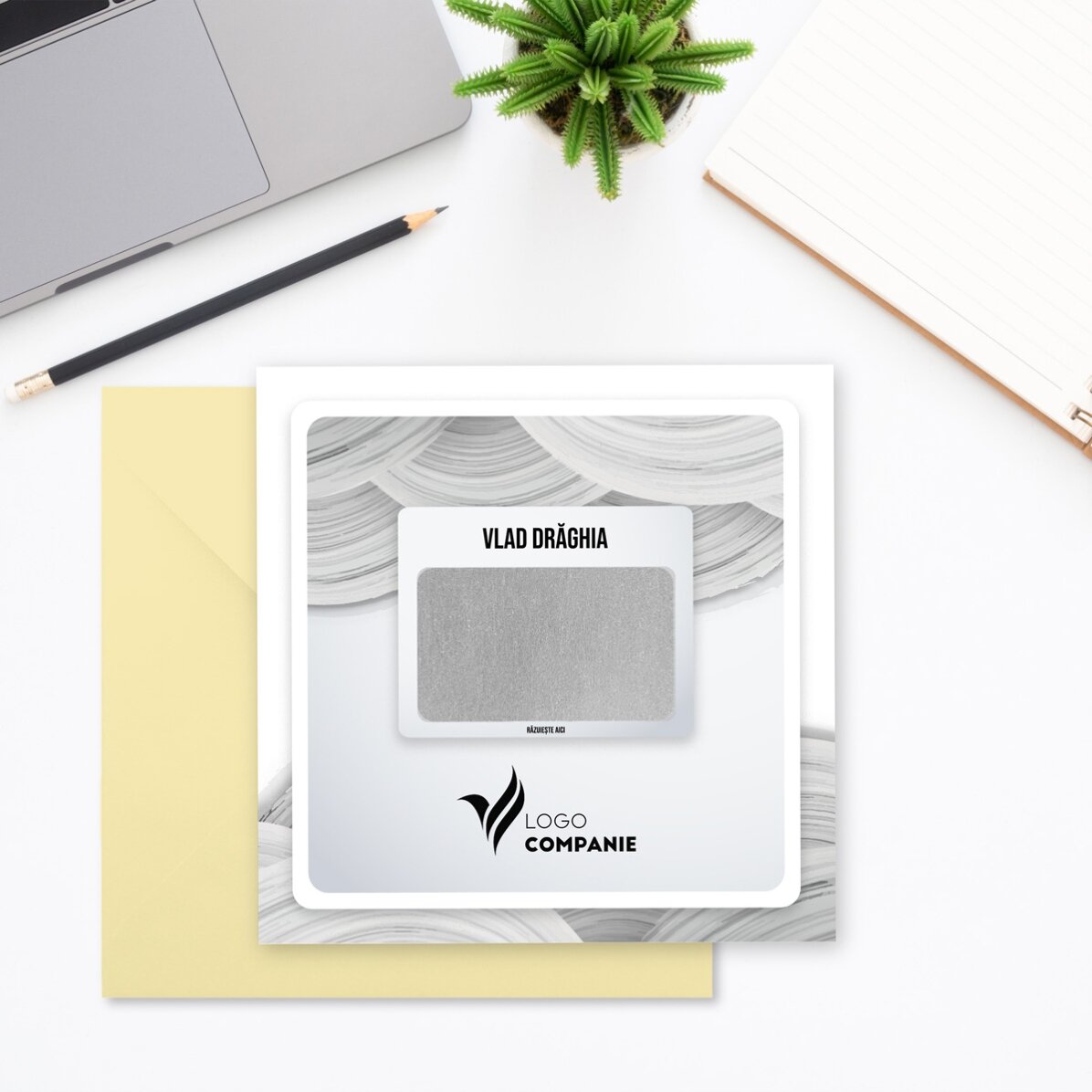 Personalizovaná stírací karta s logem a textem – White Welcome