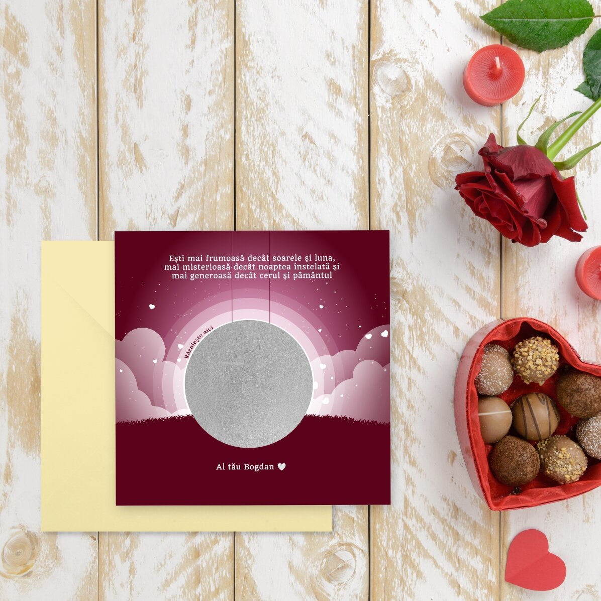 Personalizovaná stírací karta s vzkazem – Noční krajina k Valentýnu
