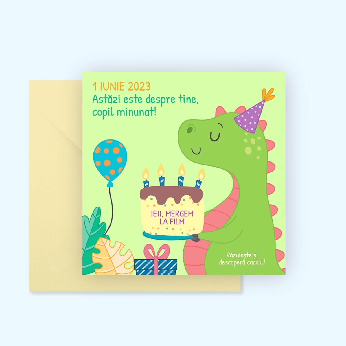Personalizovaná stírací kartička s vzkazem pro děti – Dino