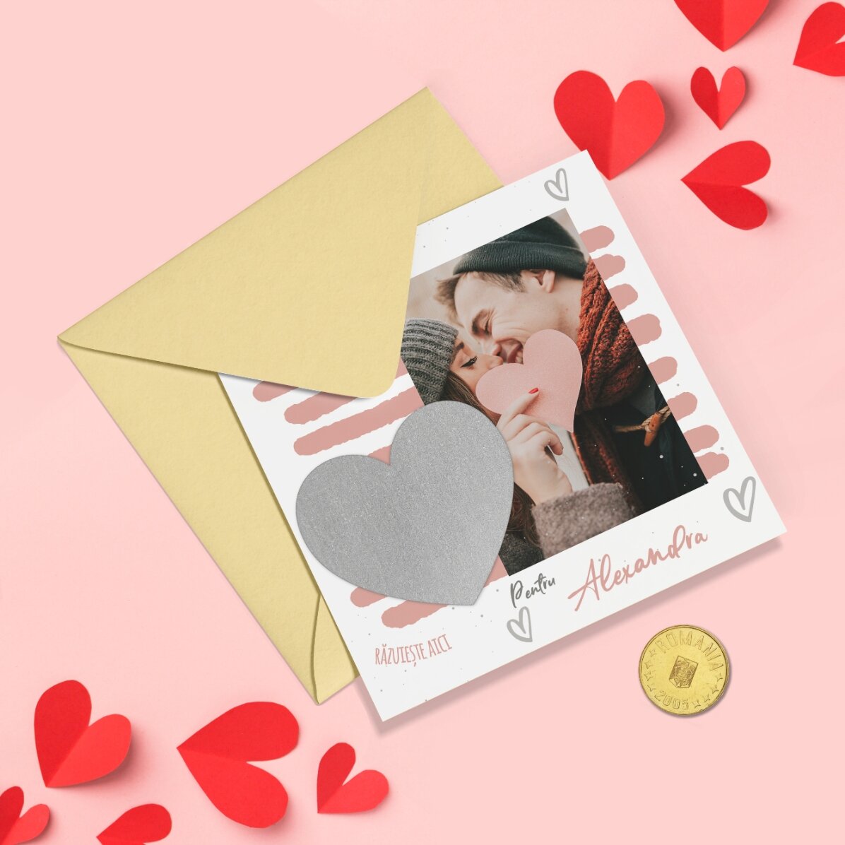 Personalizovaná stírací karta s vzkazem a fotografií – Love