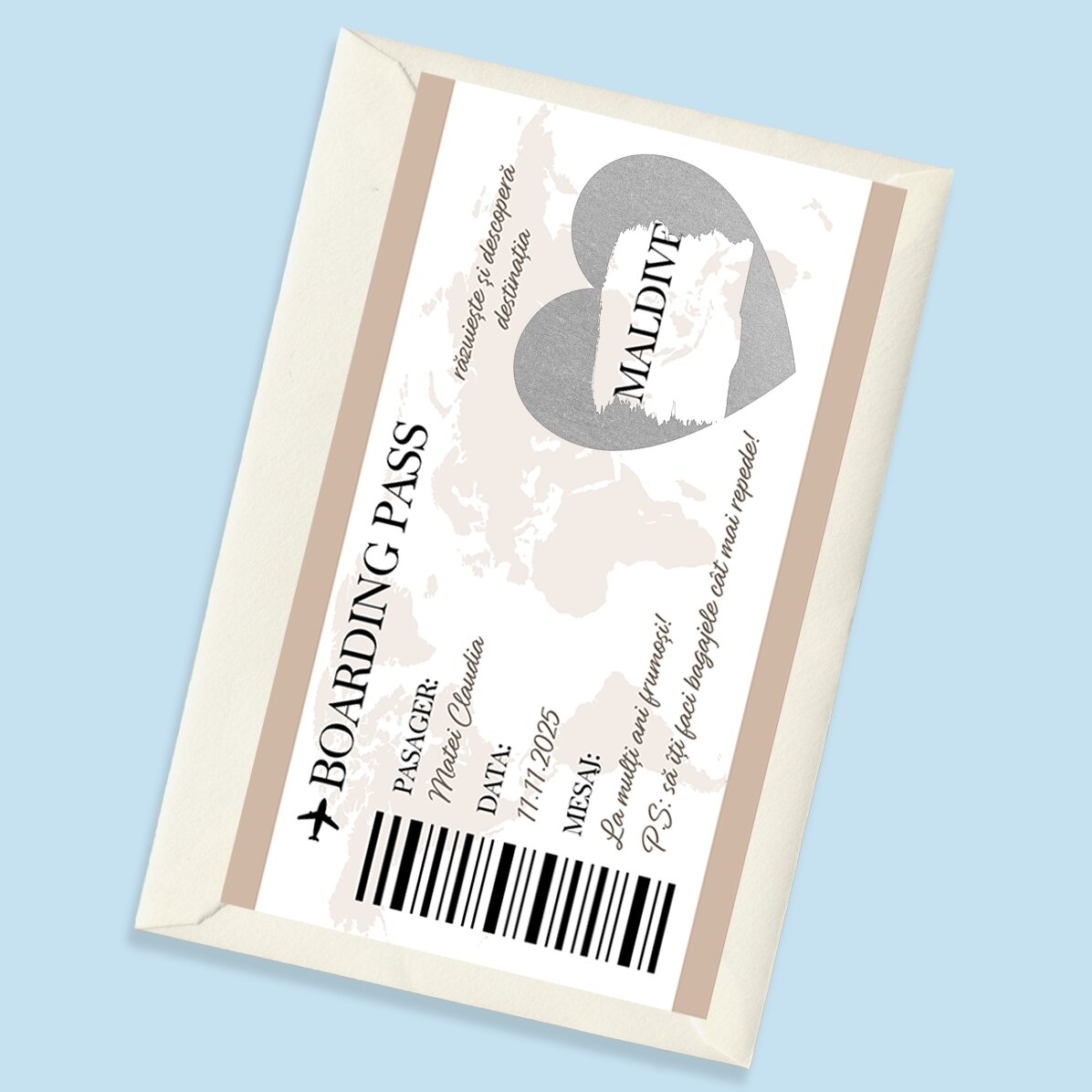 Personalizovaná stírací karta s textem – palubní vstupenka