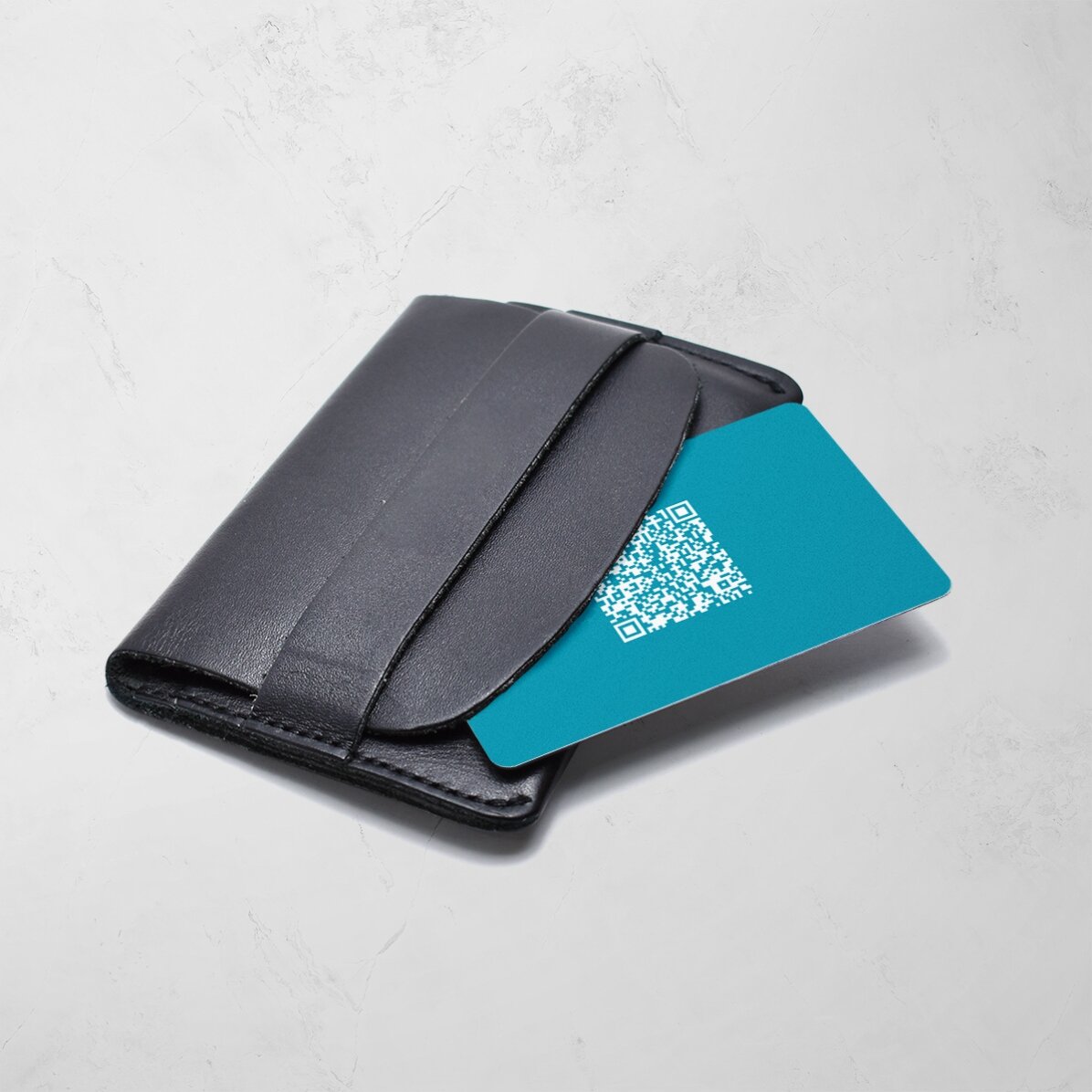Customised double-sided aluminium business card with QR code and logo - Contact details