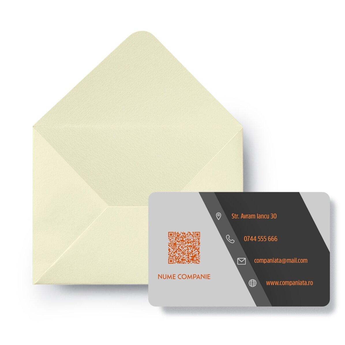 Personalizovaná hliníková vizitka s potiskem na obou stranách, s logem, QR kódem a textem