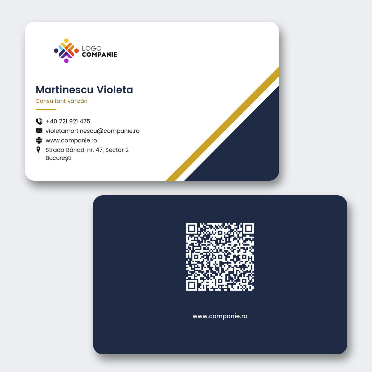 Personalizovaná hliníková vizitka, geometrický design, logo a QR kód