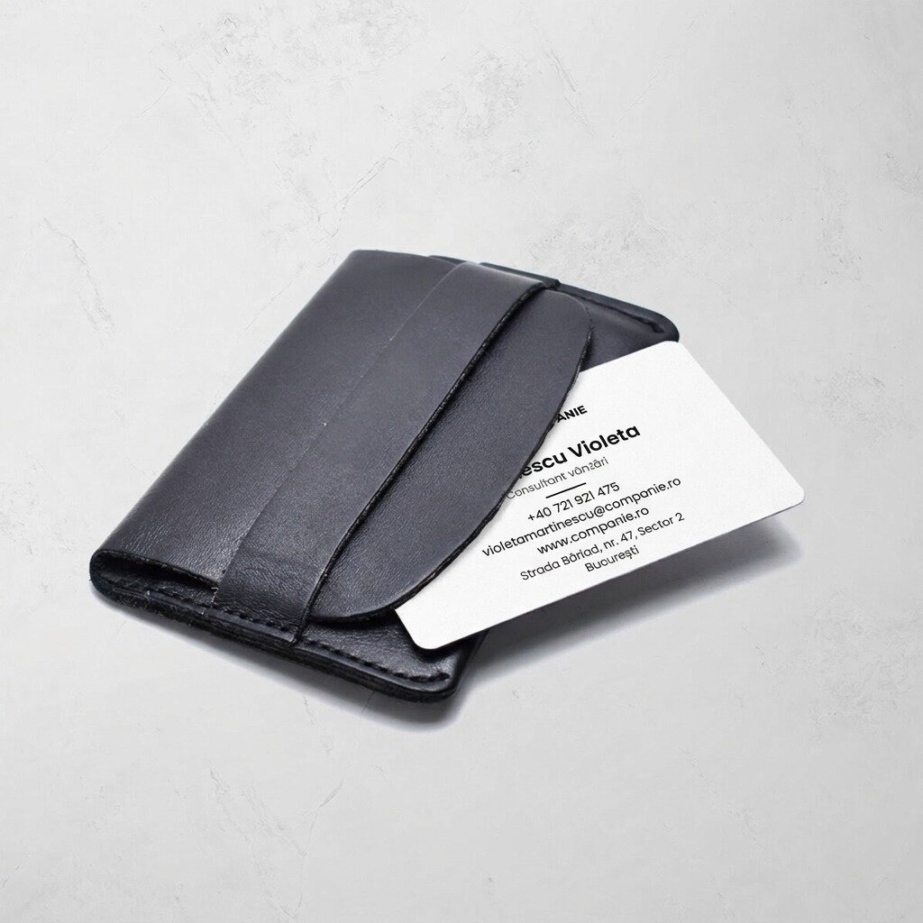 Personalizovaná hliníková vizitka, minimalistický design, logo a QR kód