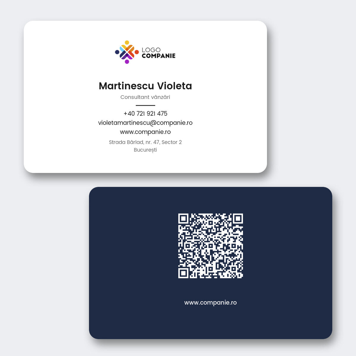 Personalizovaná hliníková vizitka, minimalistický design, logo a QR kód