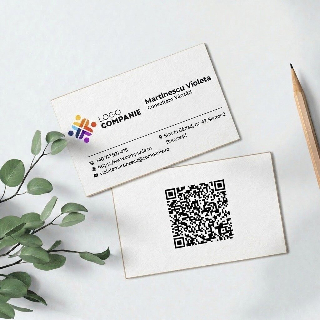 Personalizované oboustranné vizitky na papíře s QR kódem a kontaktními údaji