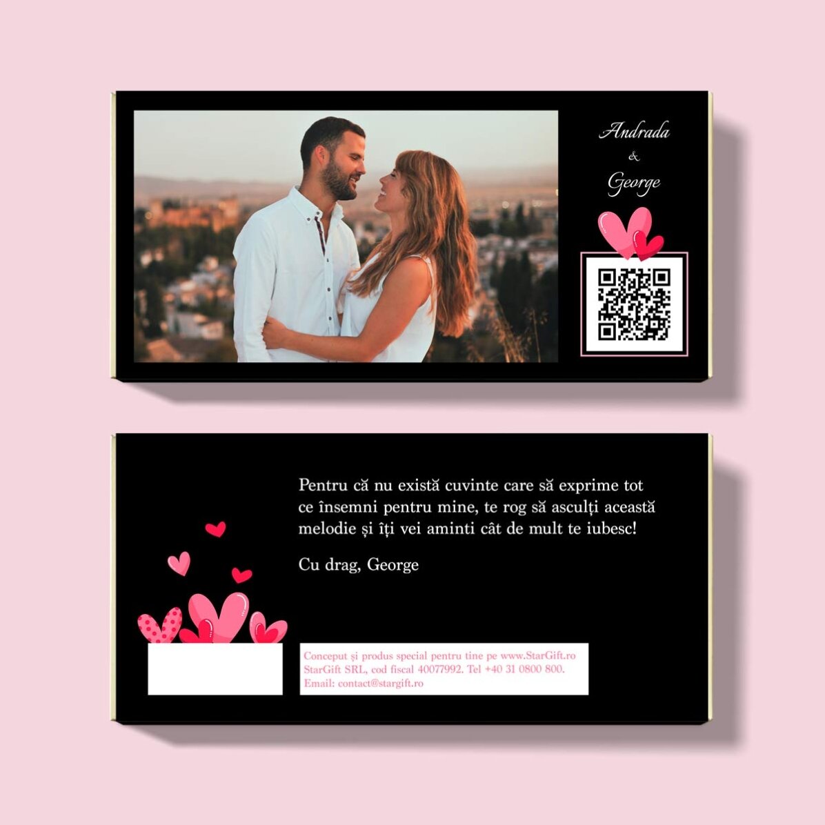 Čokoláda s vlastní fotografií, textem a QR kódem – Love