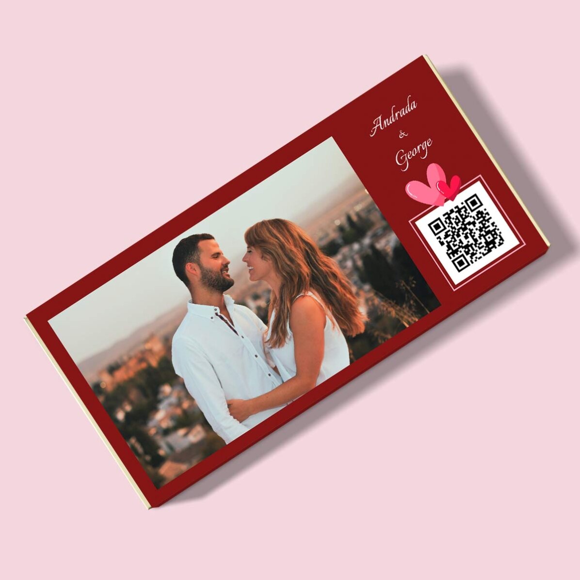 Čokoláda s vlastní fotografií, textem a QR kódem – Love