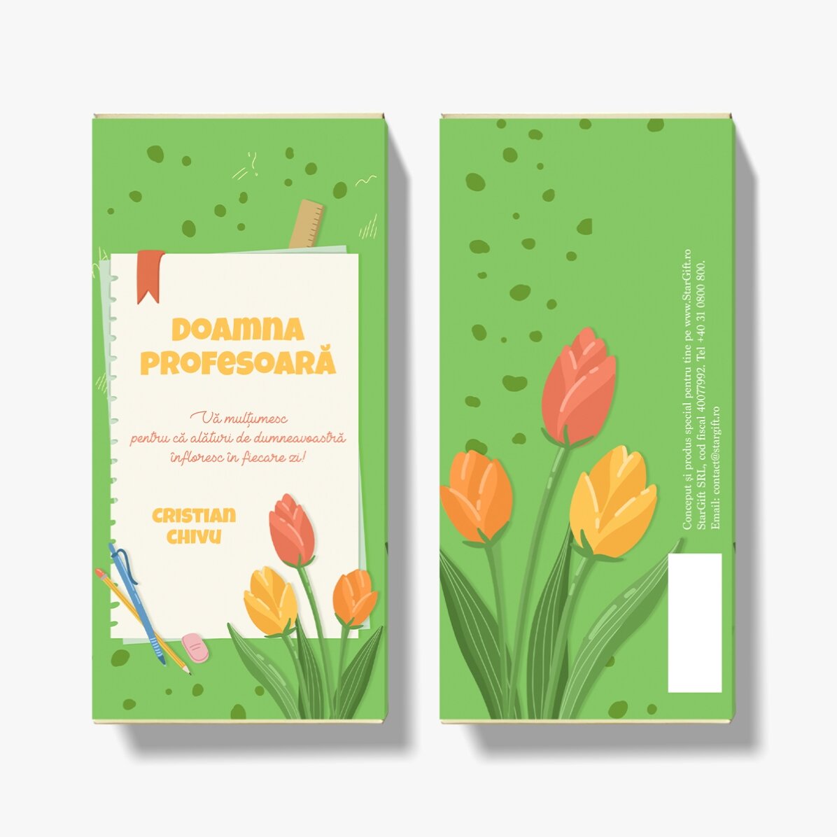 Čokoláda s vlastním textem – Tulipány pro učitele