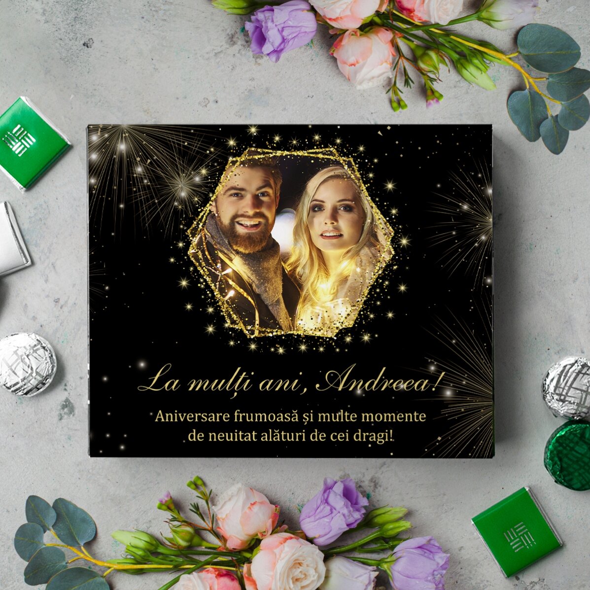 Krabička bonbónů s vlastní fotografií a textem – Golden