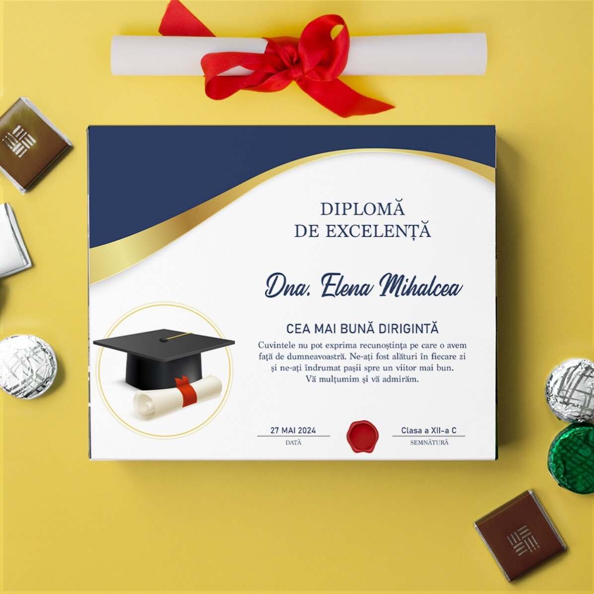 Krabička bonbónů s osobním nápisem pro učitele – Promoce