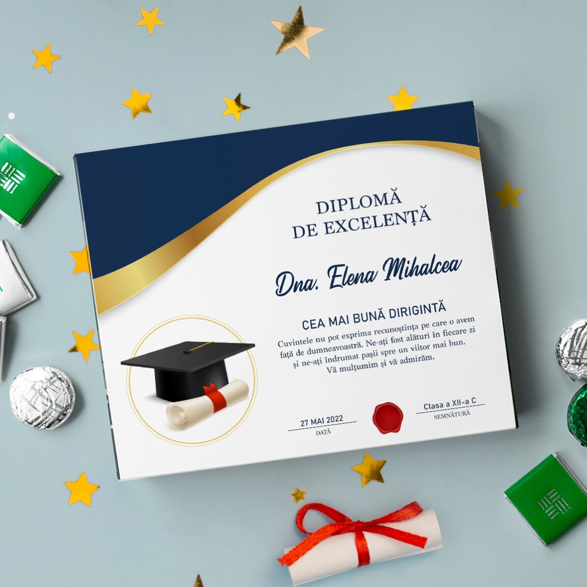 Krabička bonbónů s osobním nápisem pro učitele – Promoce