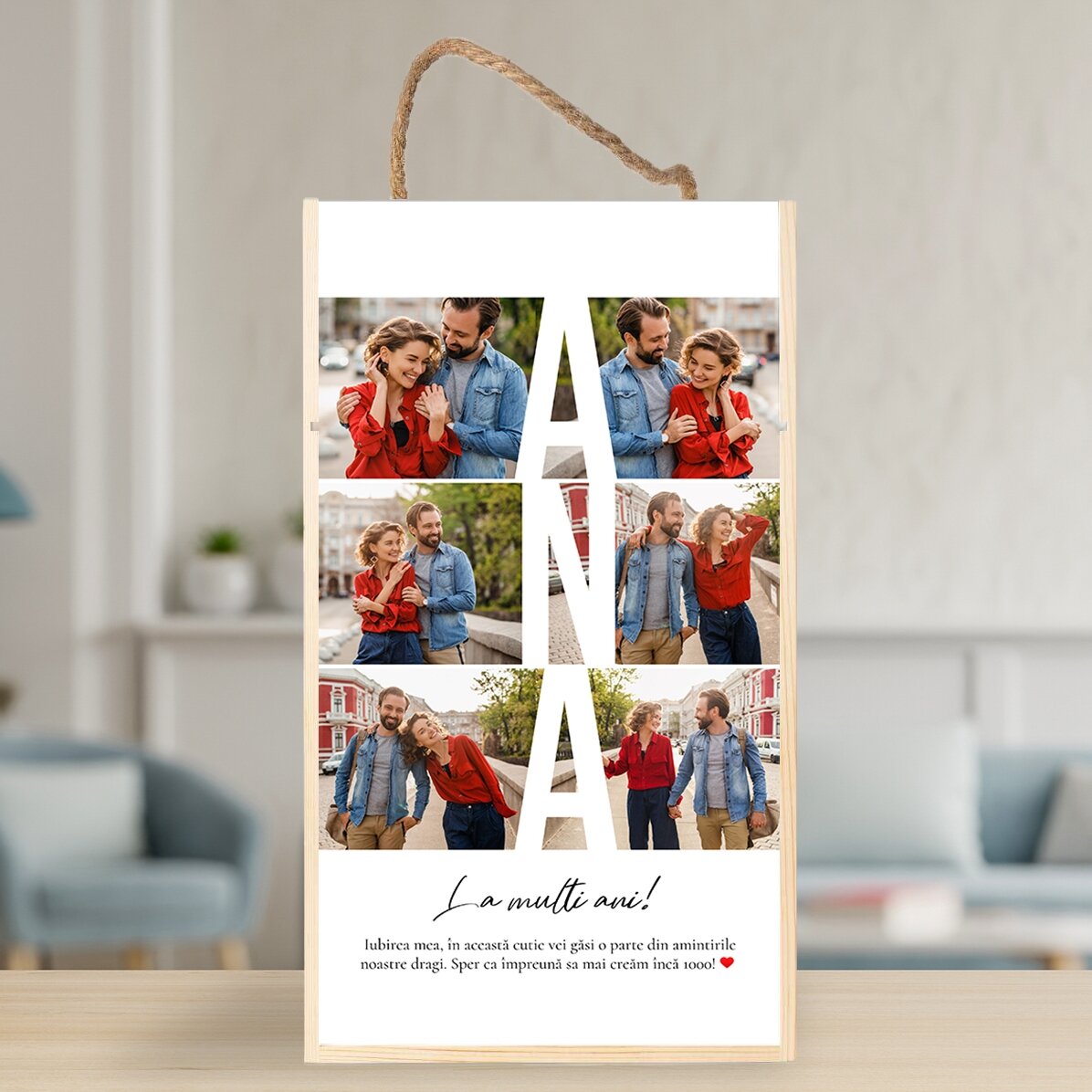 Dřevěná dárková krabička s 6 fotografiemi a vzkazem – Milé vzpomínky