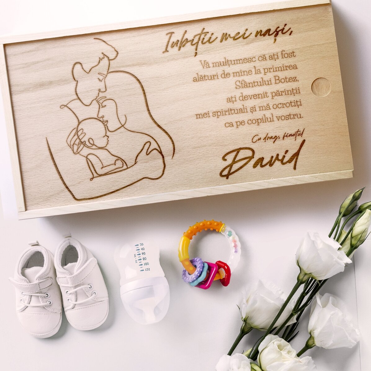 Personalizovaná dřevěná dárková krabička – Milovaní kmotři