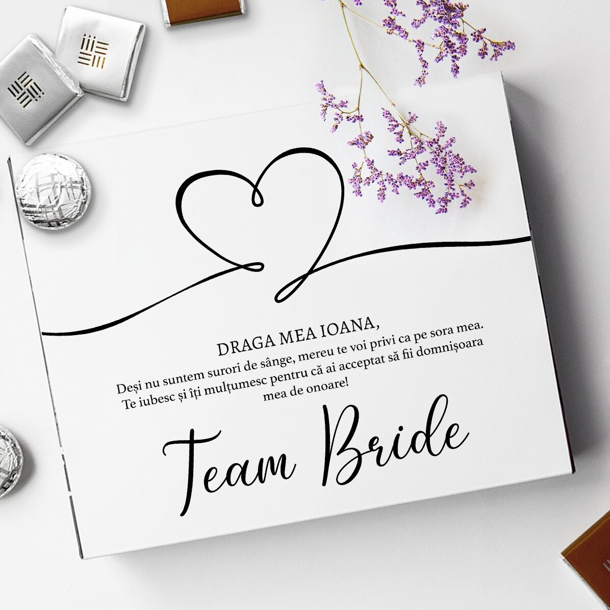 Krabička bonbónů s osobním vzkazem – Team Bride