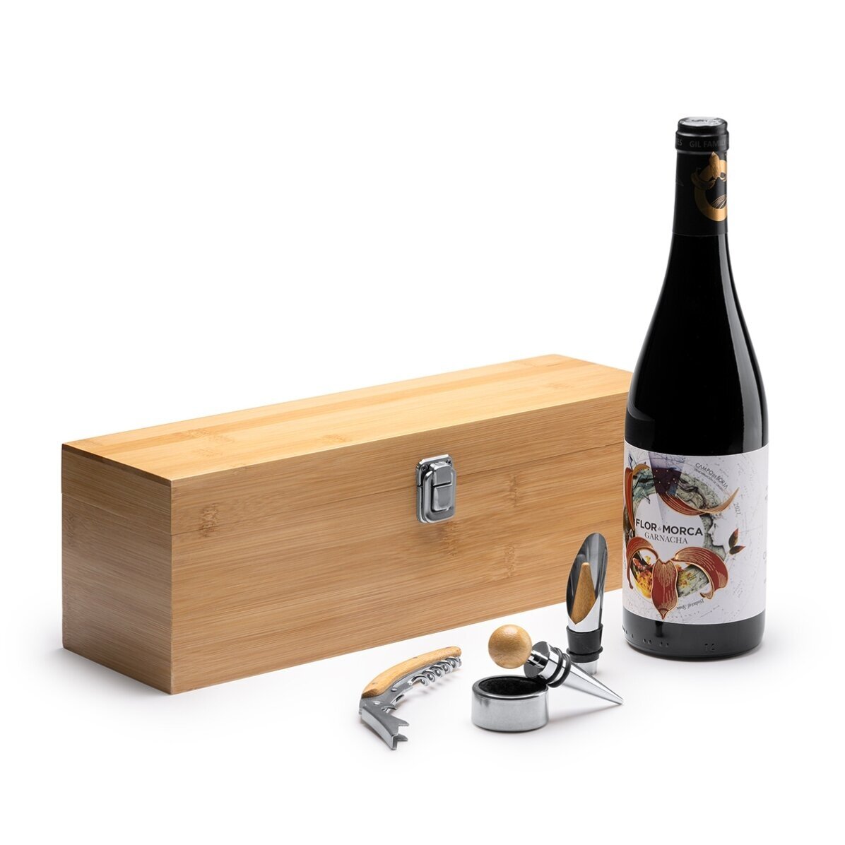 Bamboo wine box with accessories, personalised with logo and text