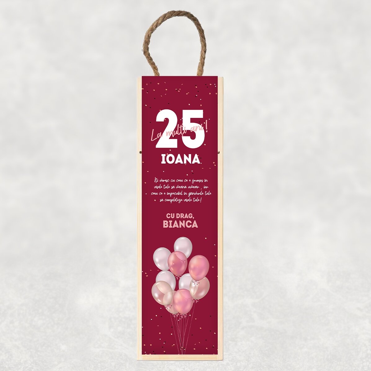 Personalizovaná krabička na víno s nápisem k narozeninám – Balónky