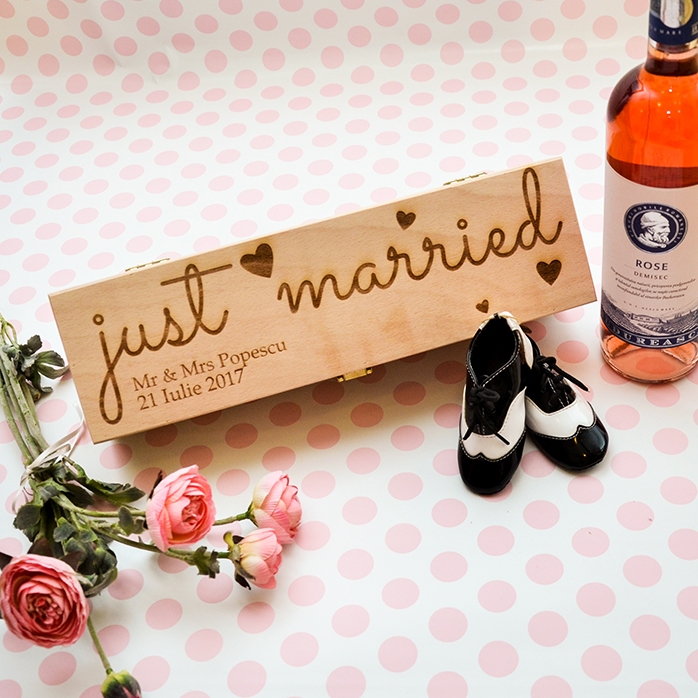Personalizovaná krabička na víno – „Just Married“