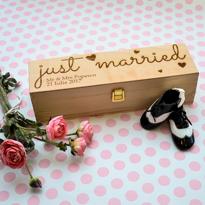Personalizovaná krabička na víno – „Just Married“