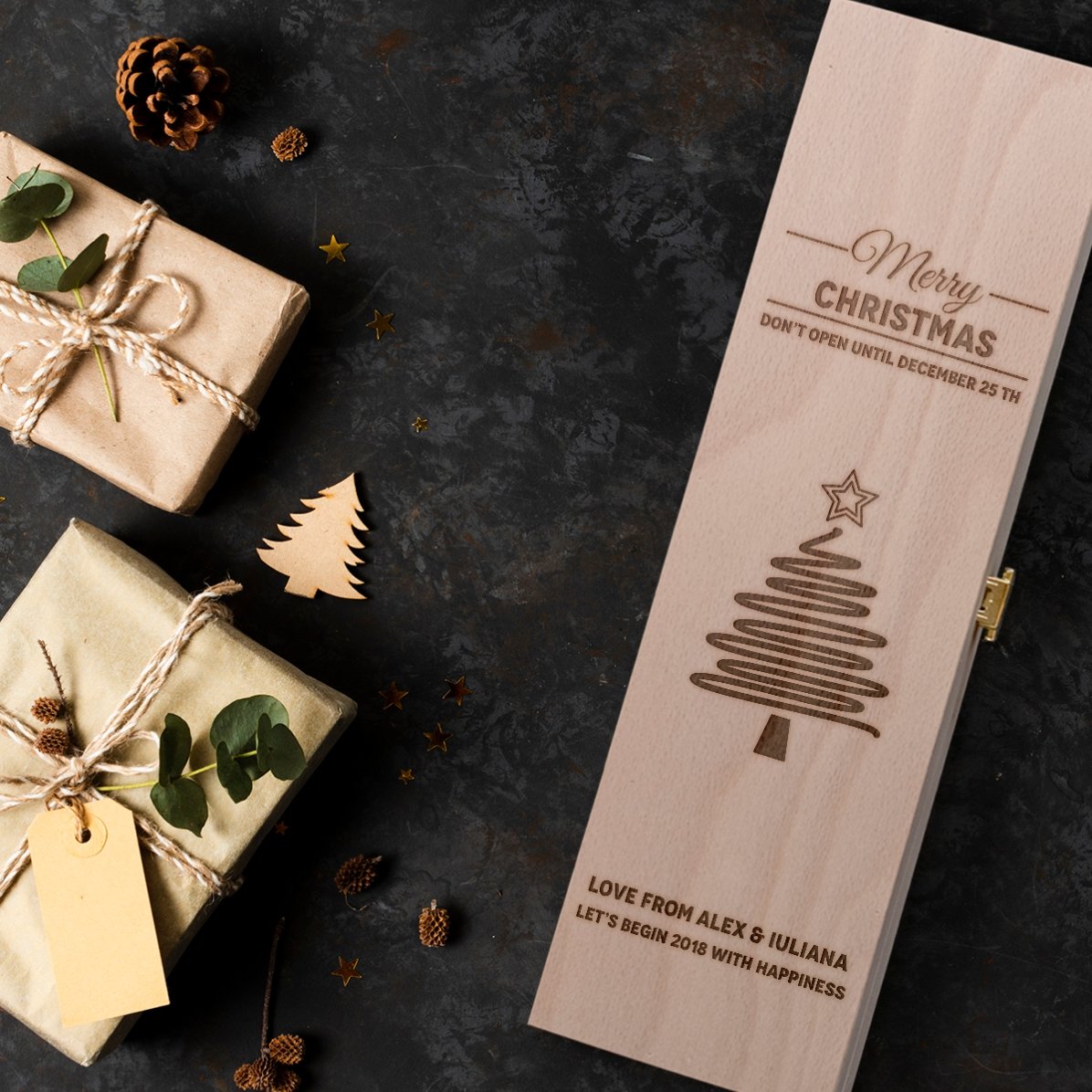 Personalizovaná krabička na víno – Star Christmas Tree