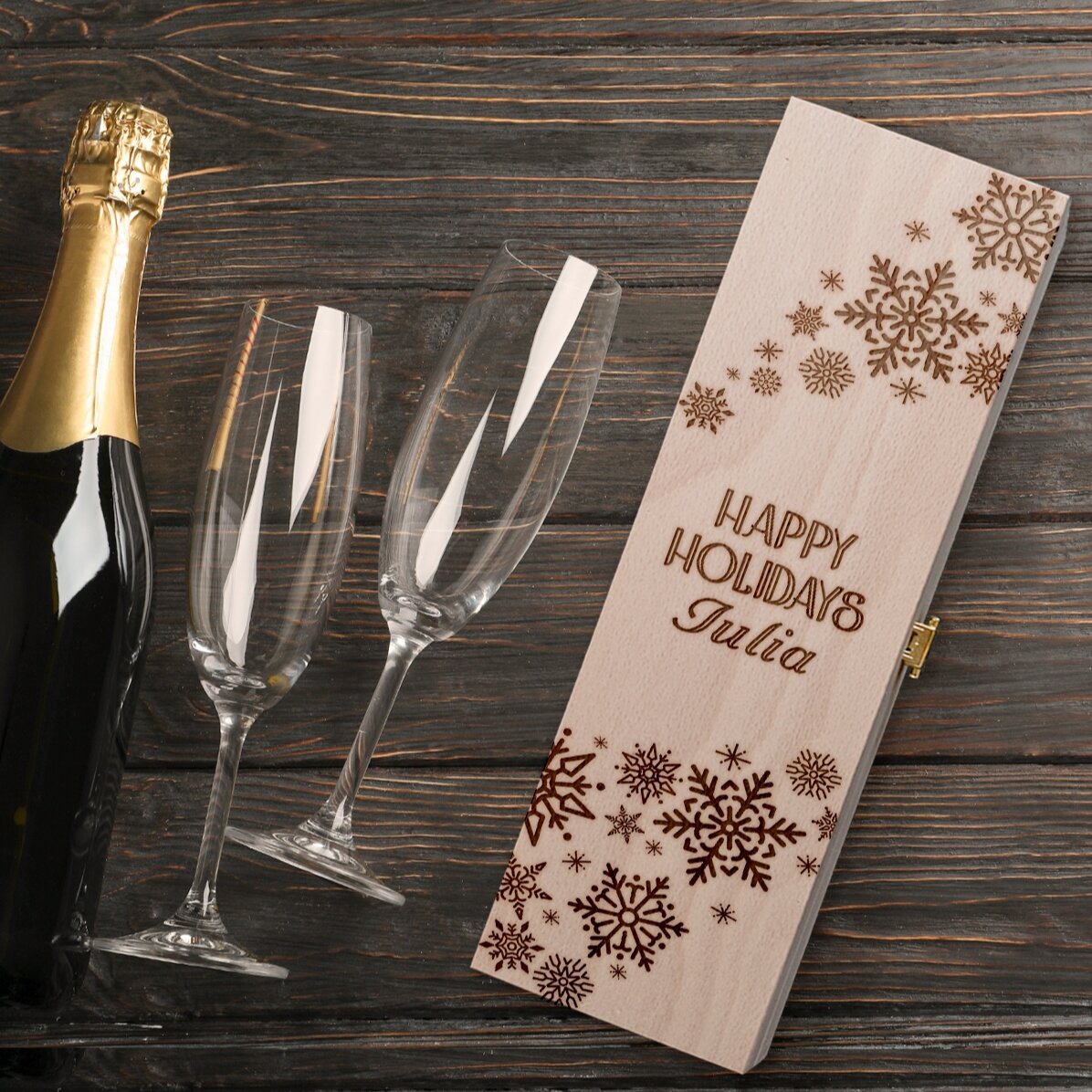 Personalised sparkling wine box - Snowflakes