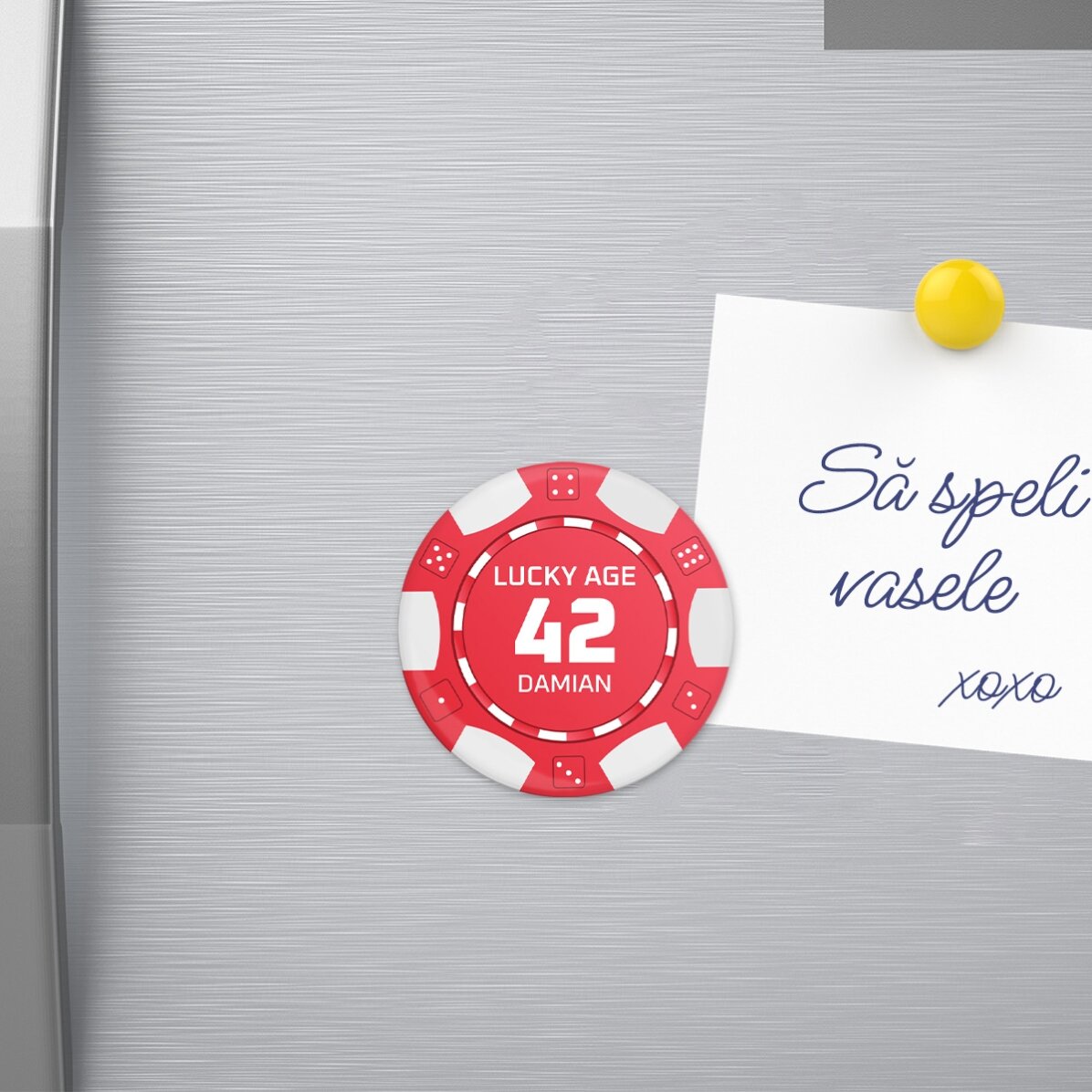 Láhevový otvírák s magnetem, personalizovaný s vlastním vzkazem – Poker Chip