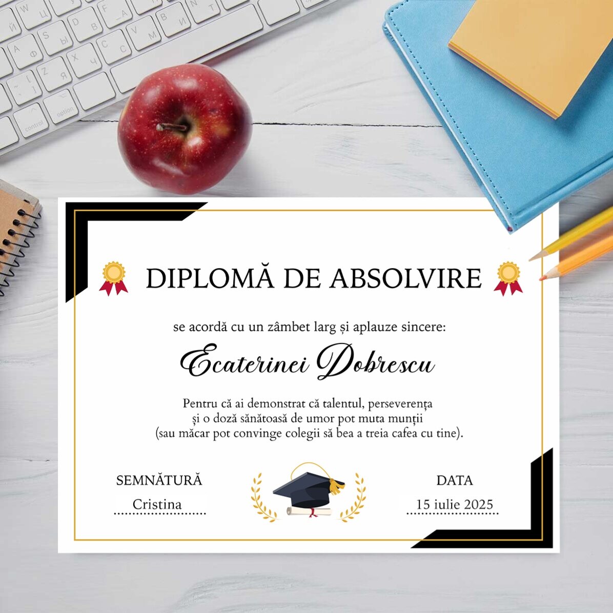 Osobní diplom s textem – Absolvování studia
