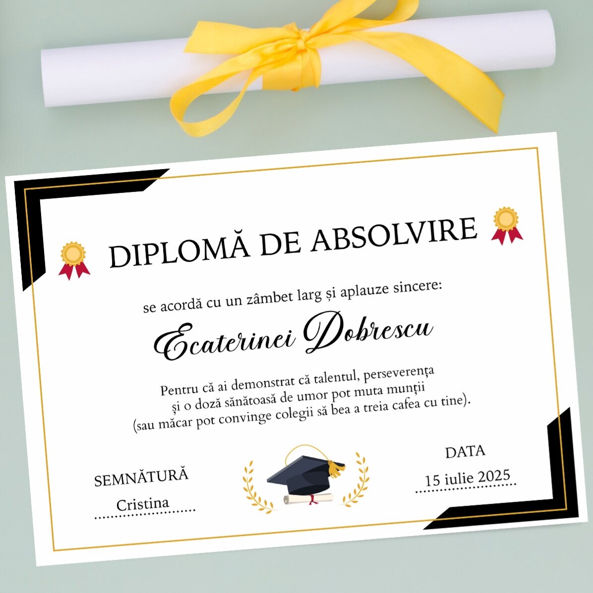 Osobní diplom s textem – Absolvování studia
