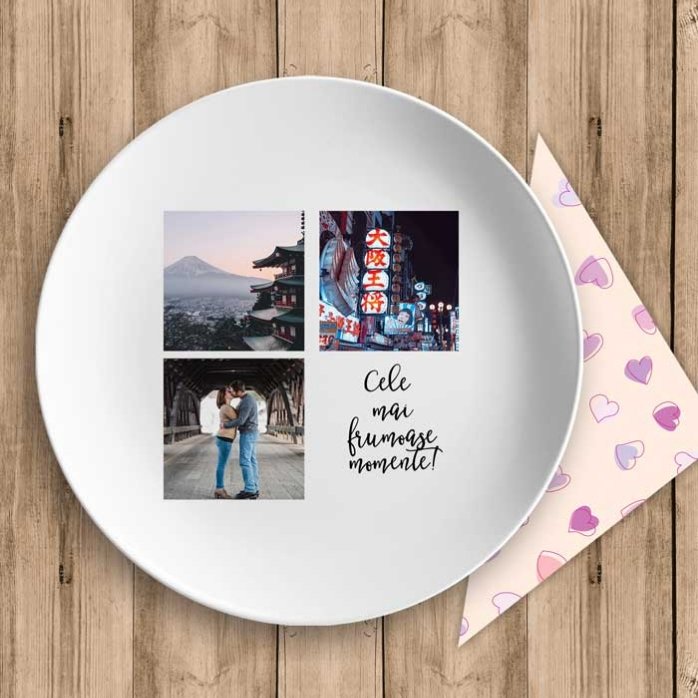 Personalizovaný talíř se 3 fotografiemi a textem