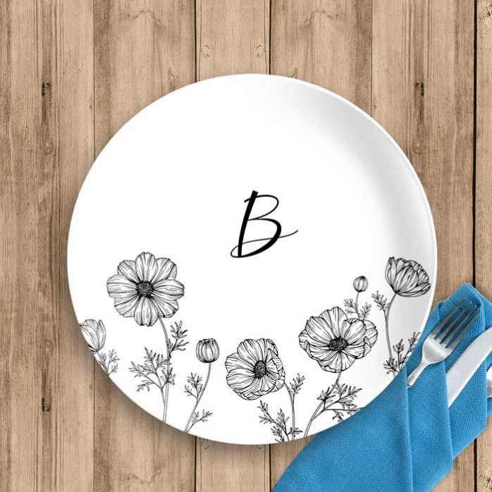 Personalizovaný talíř s iniciálou a textem – Flowers