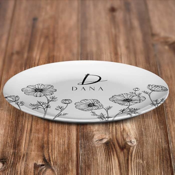 Personalizovaný talíř s iniciálou a textem – Flowers