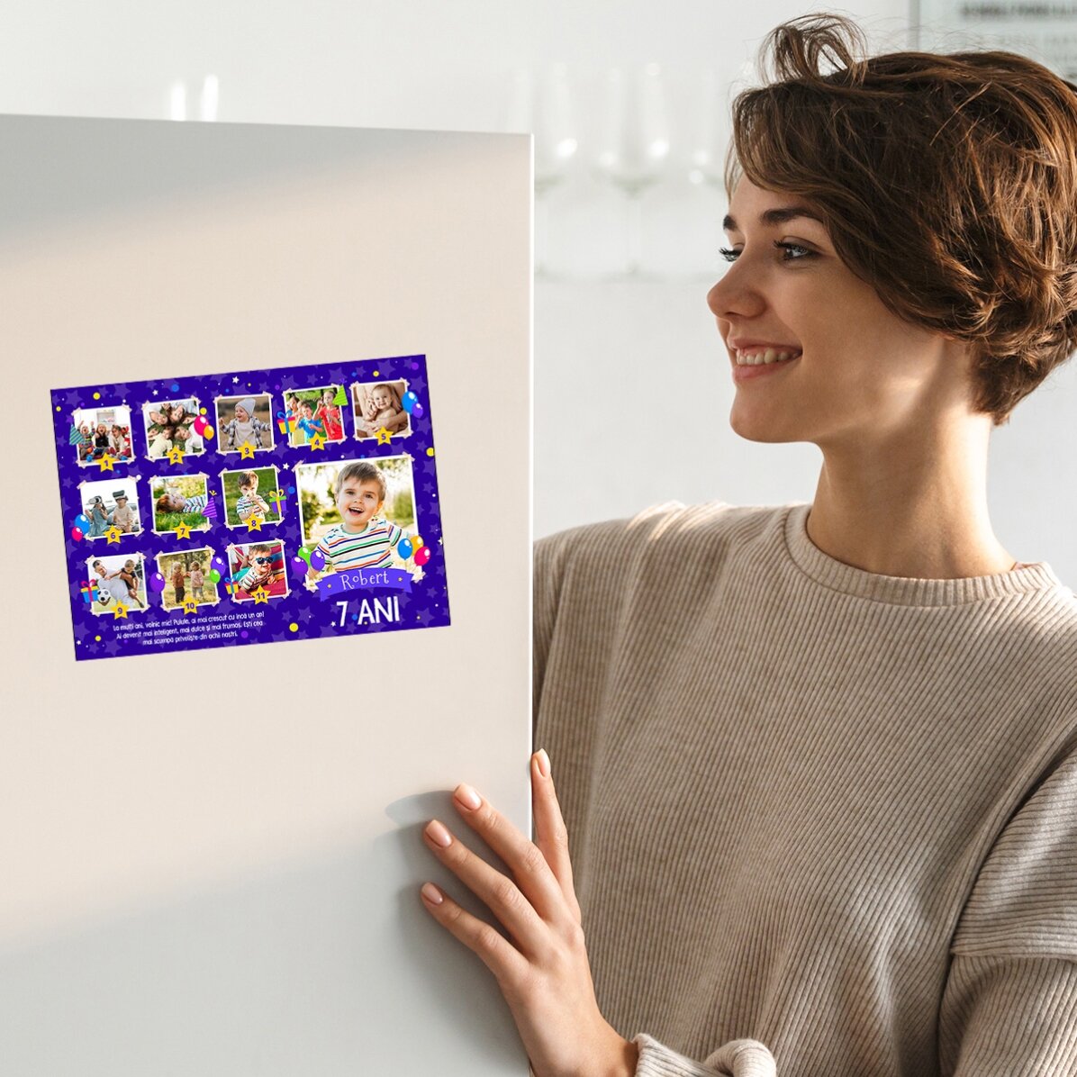 Personalizované magnetické přání s 12 fotkami a vzkazem pro děti – Narozeniny