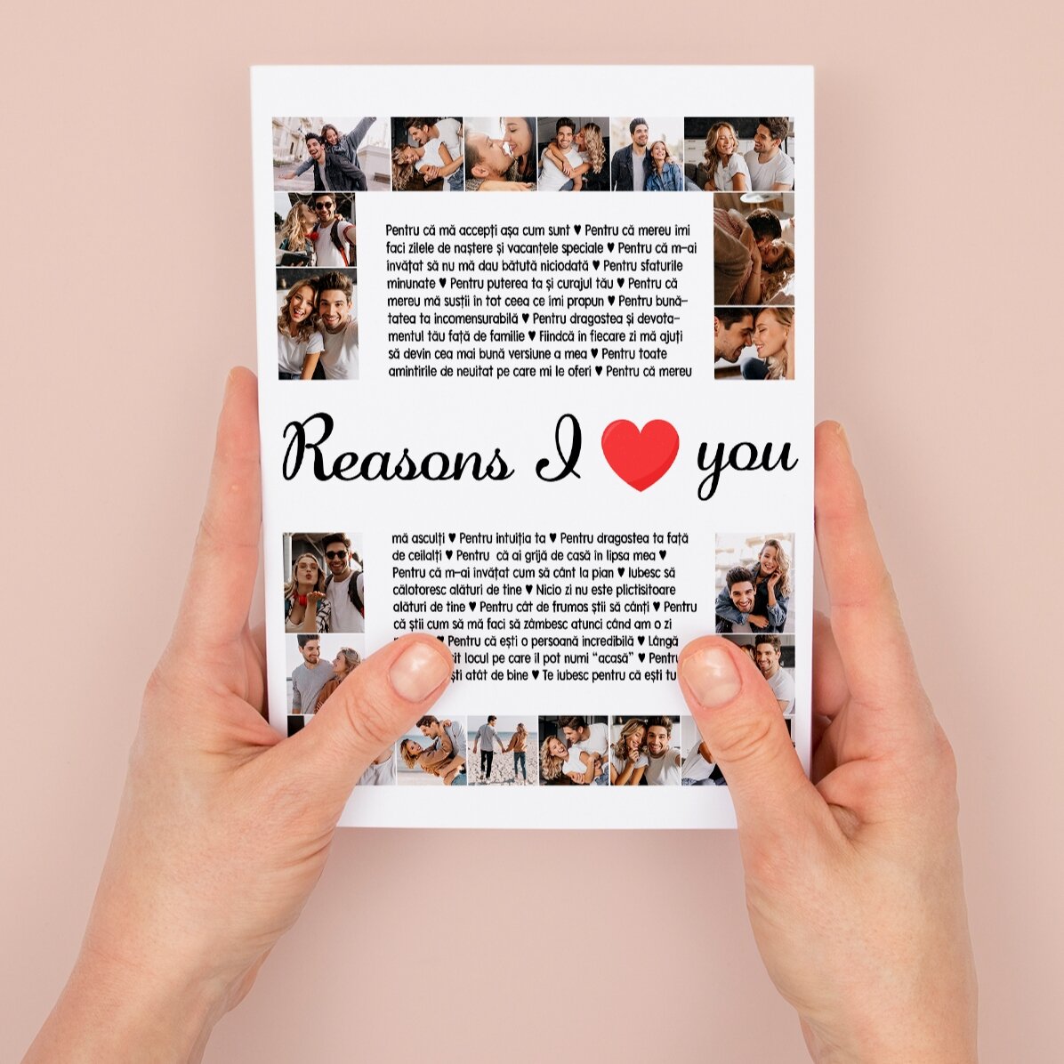Personalizované magnetické přání s 20 fotografiemi a textem – Důvody, proč tě miluji