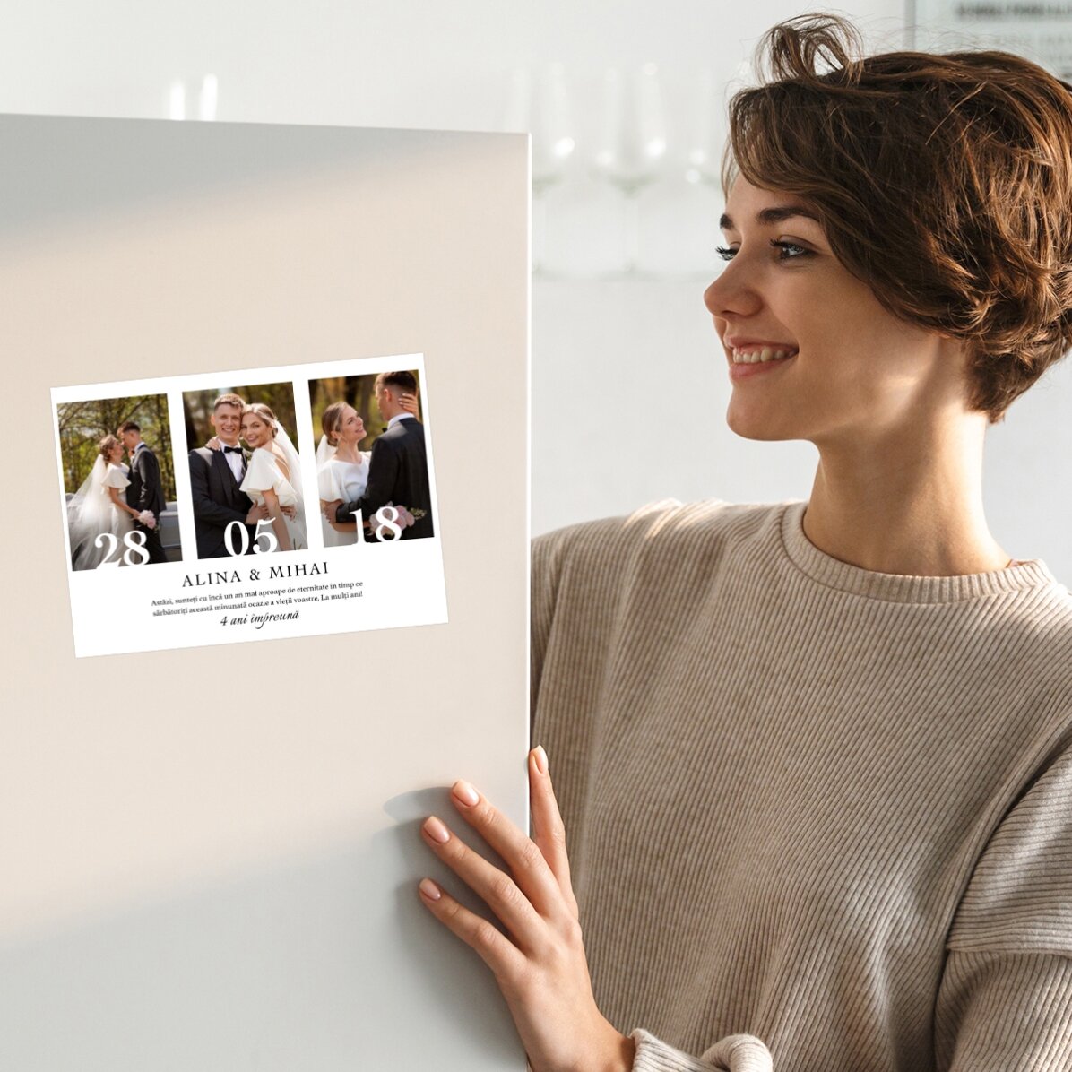 Personalizované magnetické přání s 3 fotografiemi a textem k výročí svatby