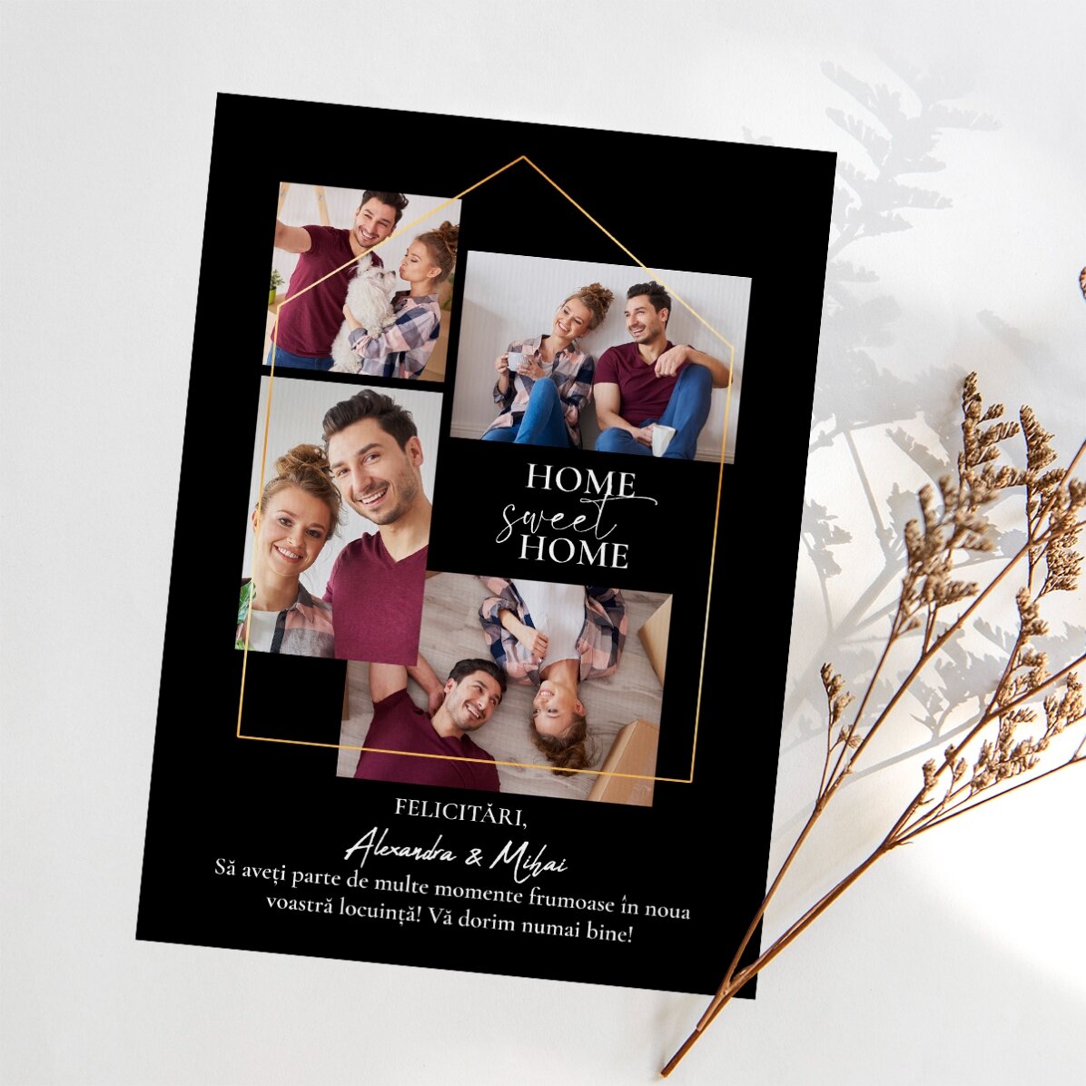 Personalizované magnetické přání se 4 fotografiemi a textem k novému bydlení