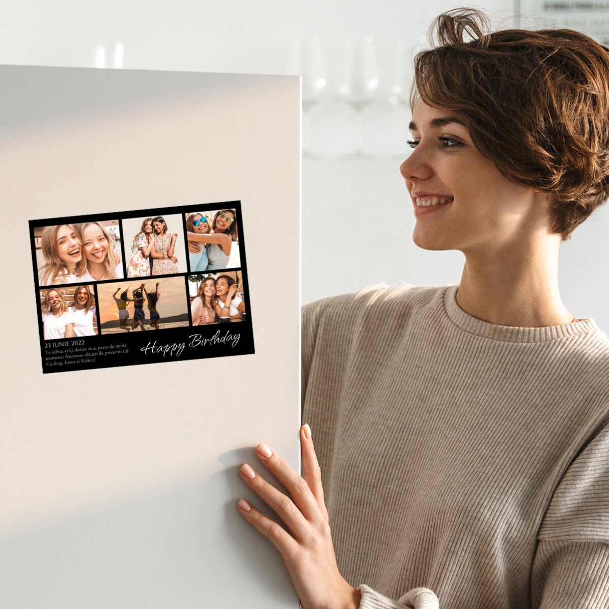 Personalizované magnetické přání se 6 fotografiemi a barevným pozadím
