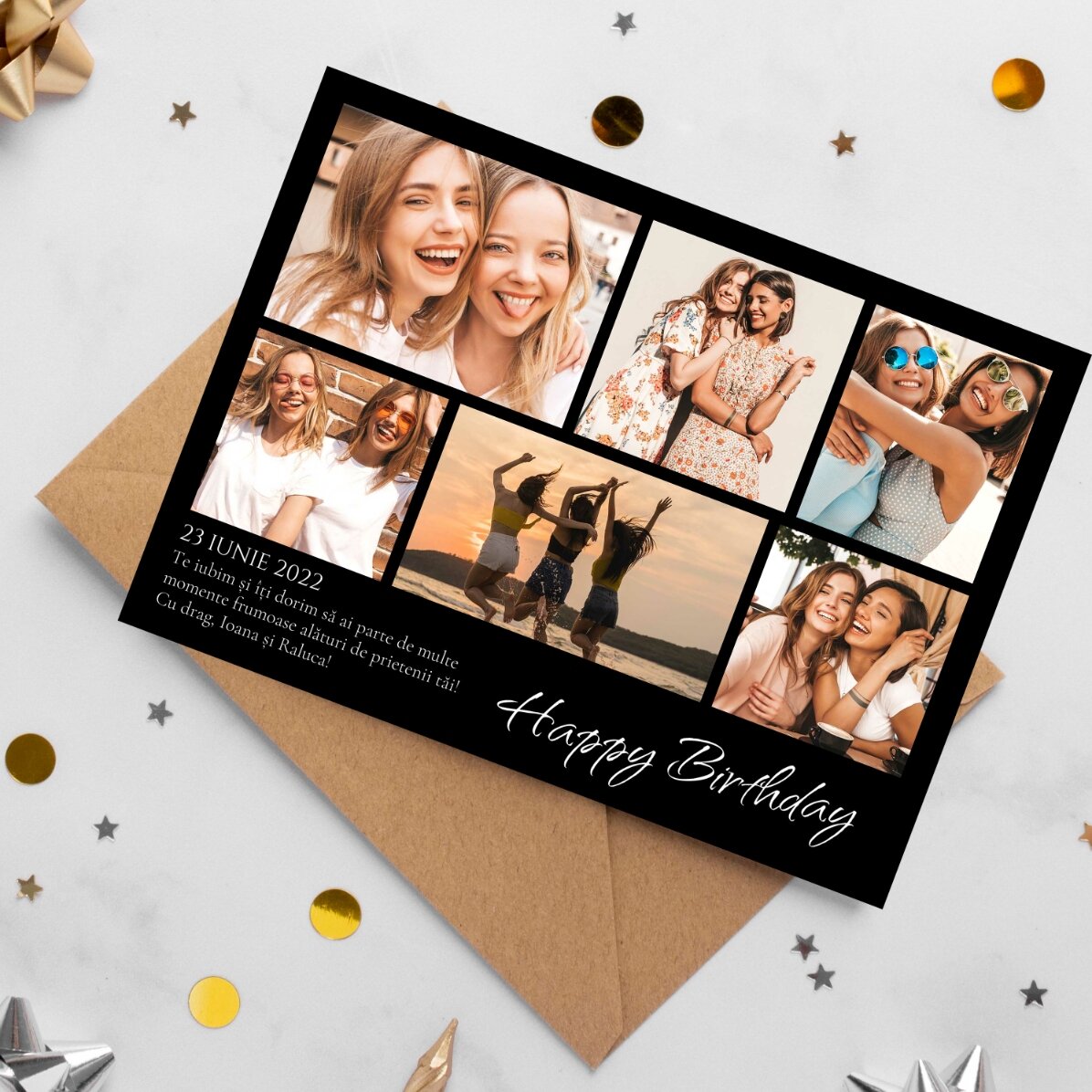 Personalizované magnetické přání se 6 fotografiemi a barevným pozadím