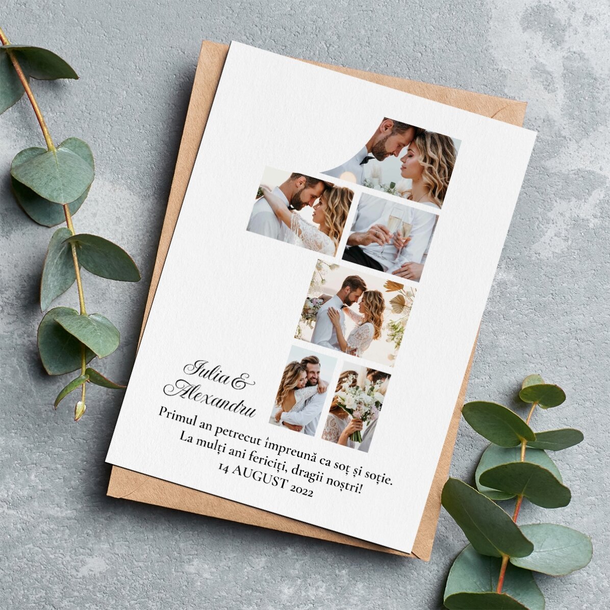 Personalizované magnetické přání s 6 fotografiemi a textem k prvnímu výročí