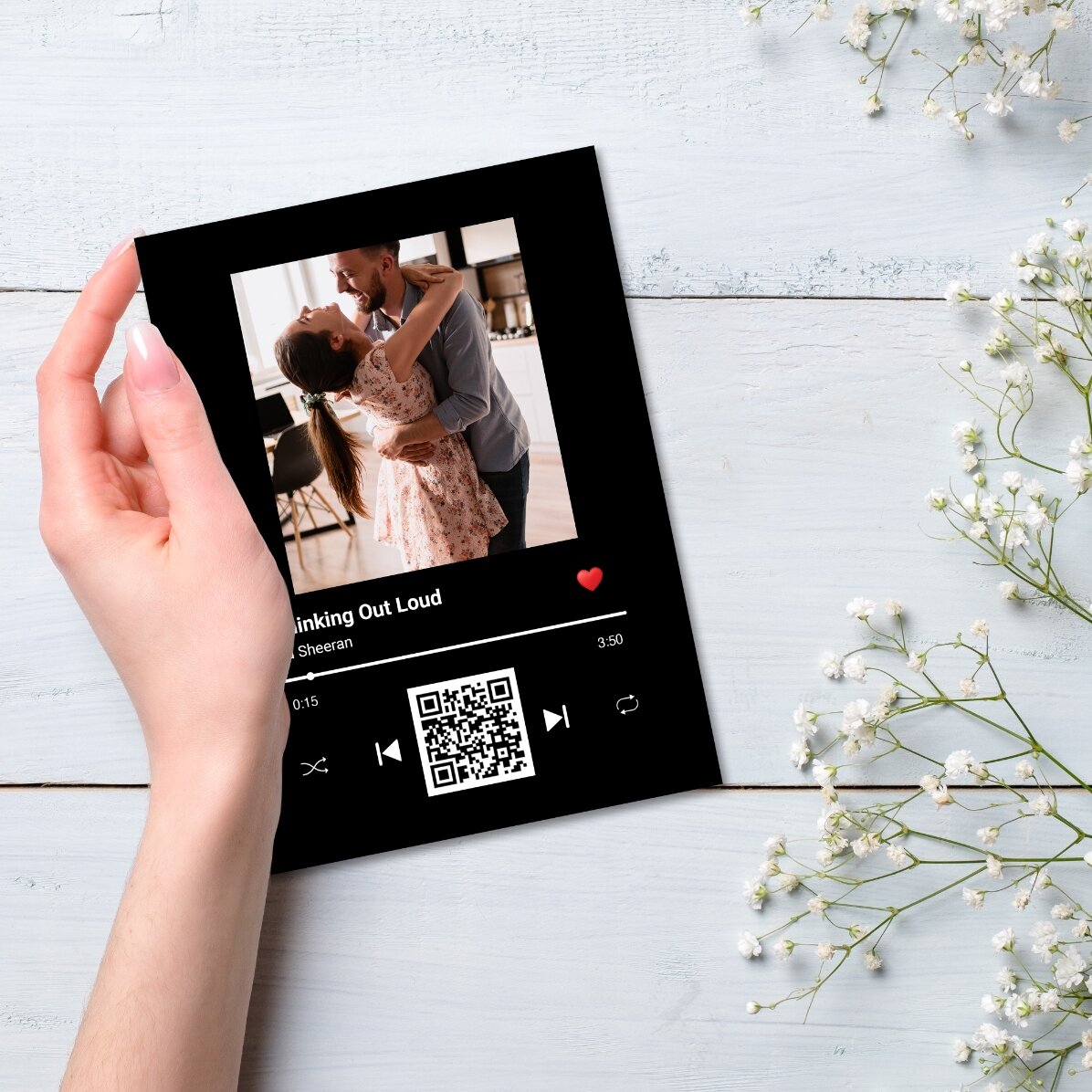 Personalizované magnetické přání s fotografií, textem a QR kódem – Naše píseň