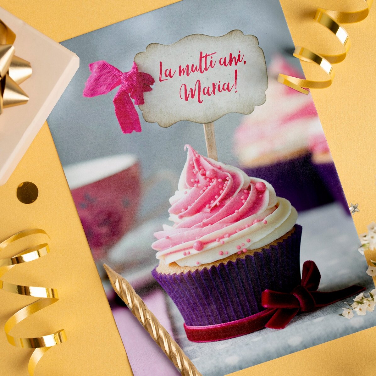 Personalizované přání s fialovým cupcakem