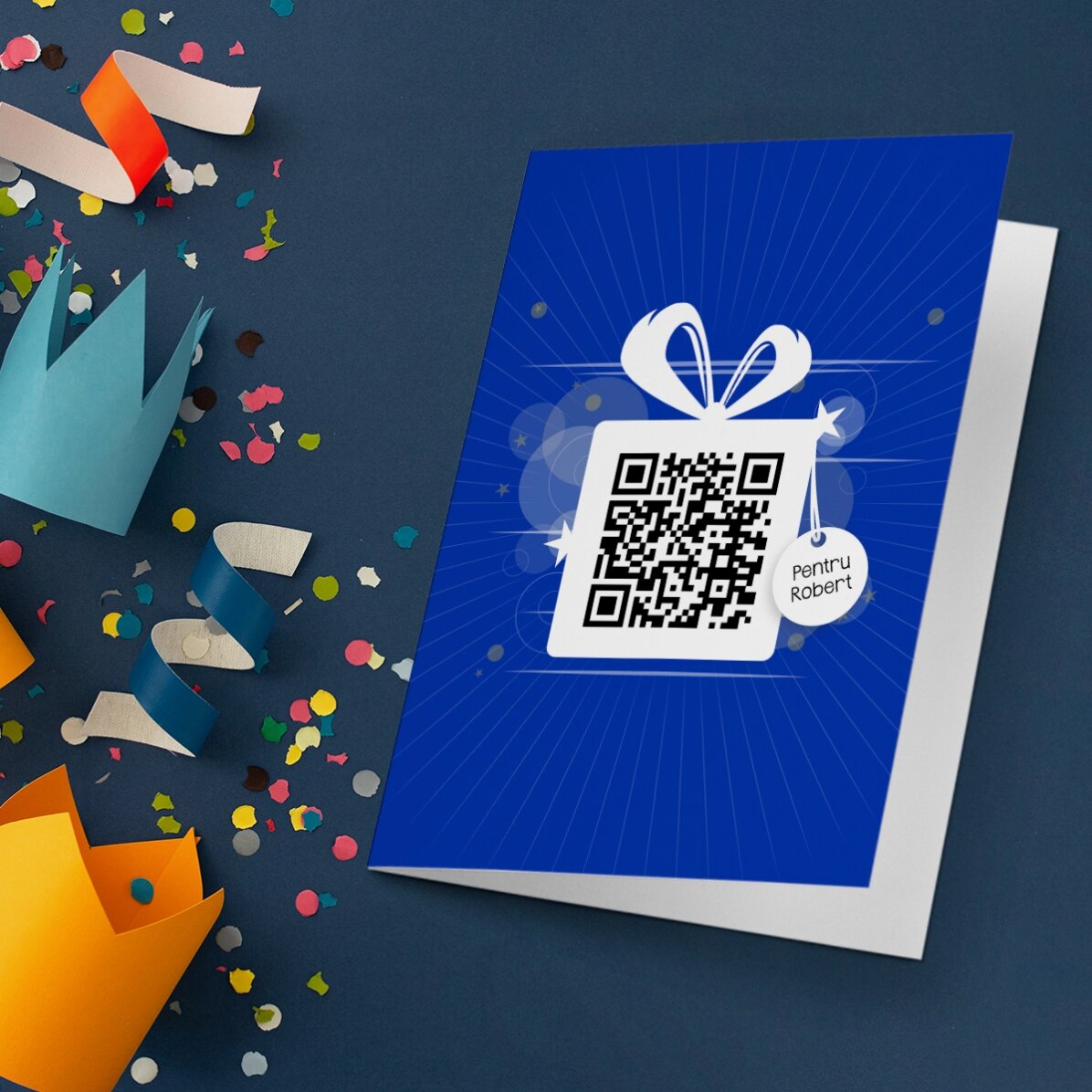 Personalizované přání s textem a QR kódem – Happy Birthday