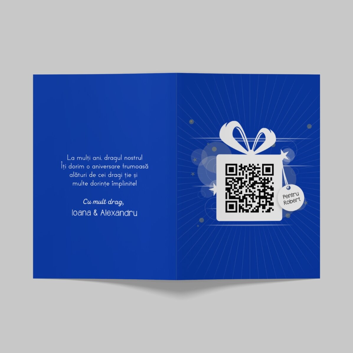 Personalizované přání s textem a QR kódem – Happy Birthday